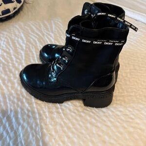 DKNY Shiny Black Lace-Up Boots